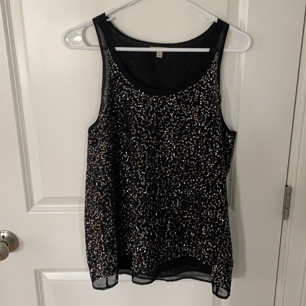 Halogen black sequin tank top